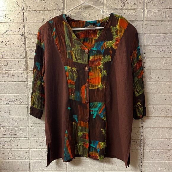 Vintage Cherry Creek 1X Abstract Print Button-Up Blouse - Picture 1 of 9